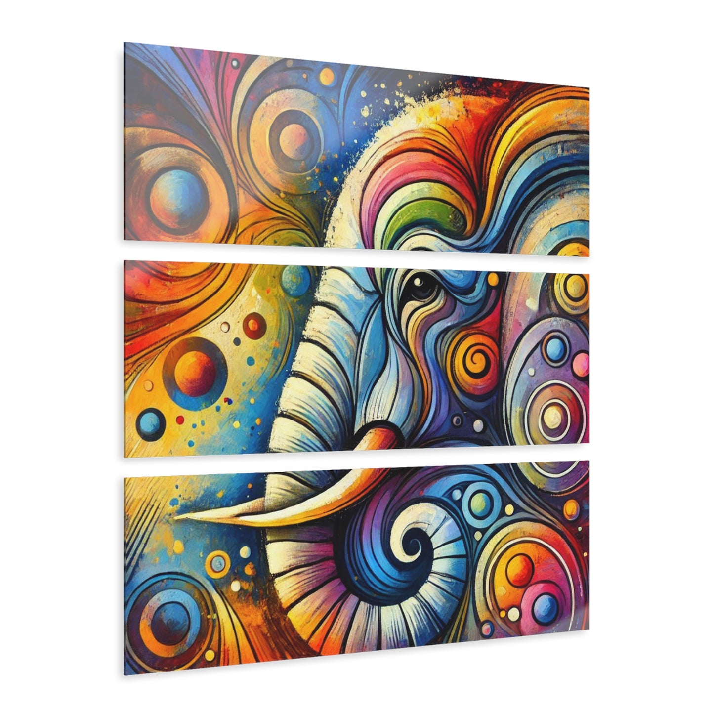 Acrylic Elephant Face Colorful Modern Art Style Design Triptych 3-Panel Acrylic Print Wall Art Nature Lover Gift Animal Lover African Gift