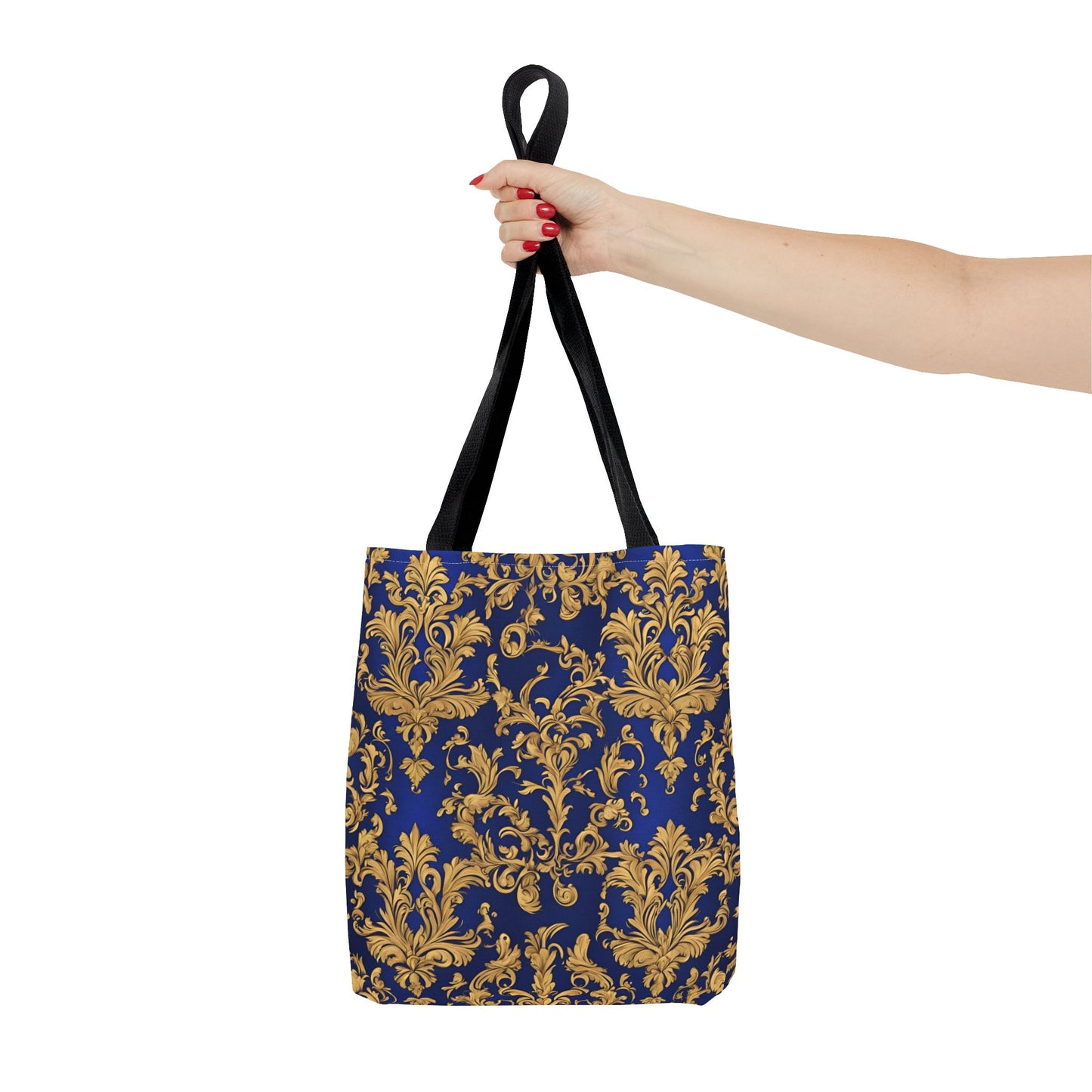 Elegant Royal Blue and Gold Damask Tote Bag | Carryall | Grocery Bag | Shopping Bag |