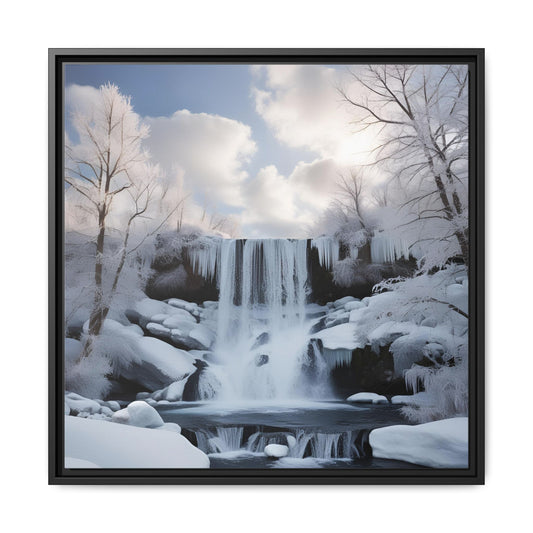 Modern Snowy Waterfall Design Unique Framed Canvas Wall Art Winter Scene Nature Lover Gift Mountain Landscape Decor Gift 3 frame colors