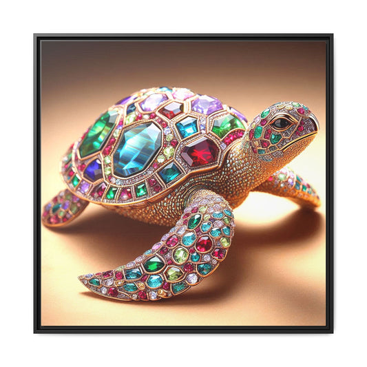 Bejeweled Turtle Framed Canvas Print Wall Art Unique Fashion Designer Haute Couture Fashionista Animal Lover Gift Decor 3 Frame Colors