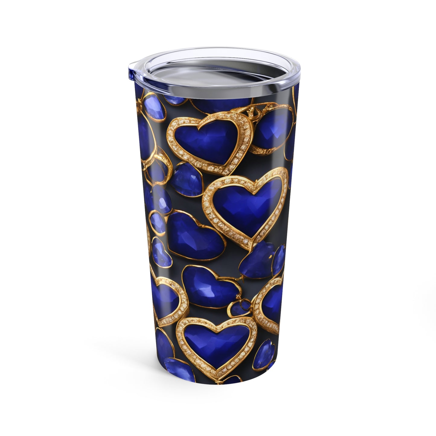 Sapphire and Gold Hearts Tumbler Valentine's Gift for Her Love Friendship Gift Tumbler Gemstone Lover Rhinestone Crystal Design Tumbler