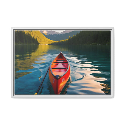 Canoe in the Mountains Unique Framed Canvas Print Wall Art Nature Lover Gift Outdoor Retreat Vacation on the Lake Decor 3 frame colors