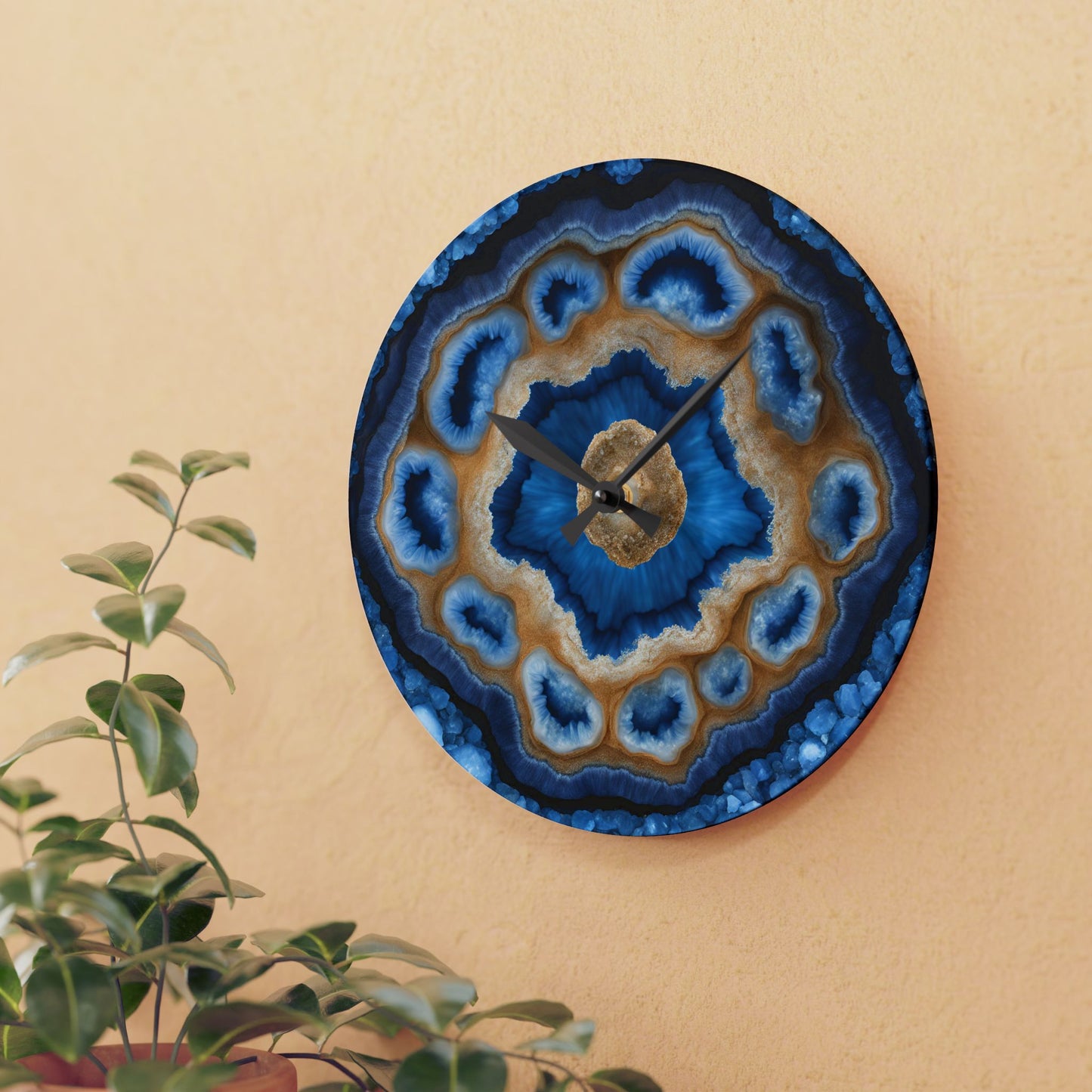 Blue Agate Crystal Geode Unique Design Acrylic Wall Clock Crystal Lover Gemologist Gift Nature Lover Rock Gift