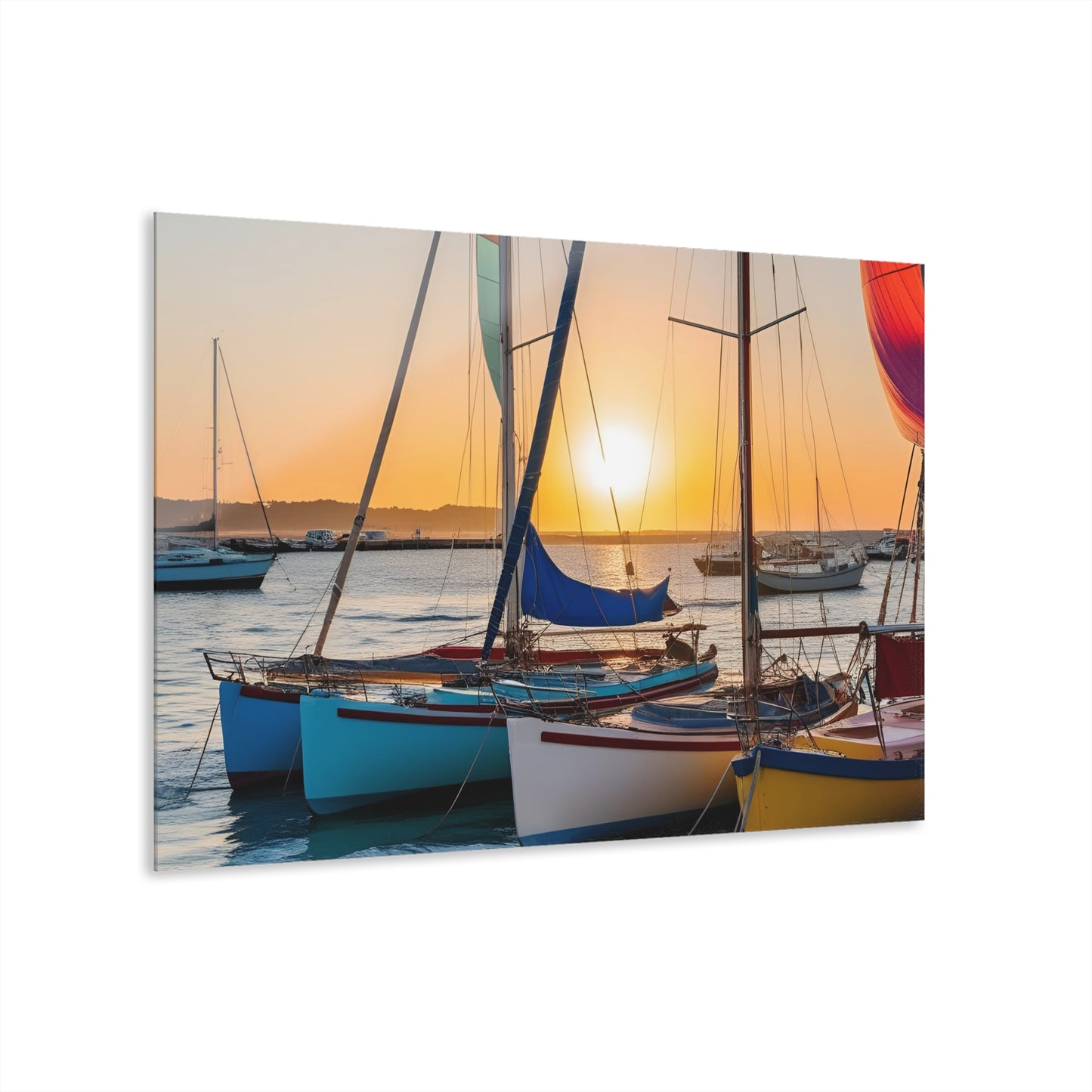 Large Sailboats in the Harbor Acrylic Print with French Cleat Mountain Life Wall Art Outdoors Gift Beachy Nature Artwork Modern Home Decor