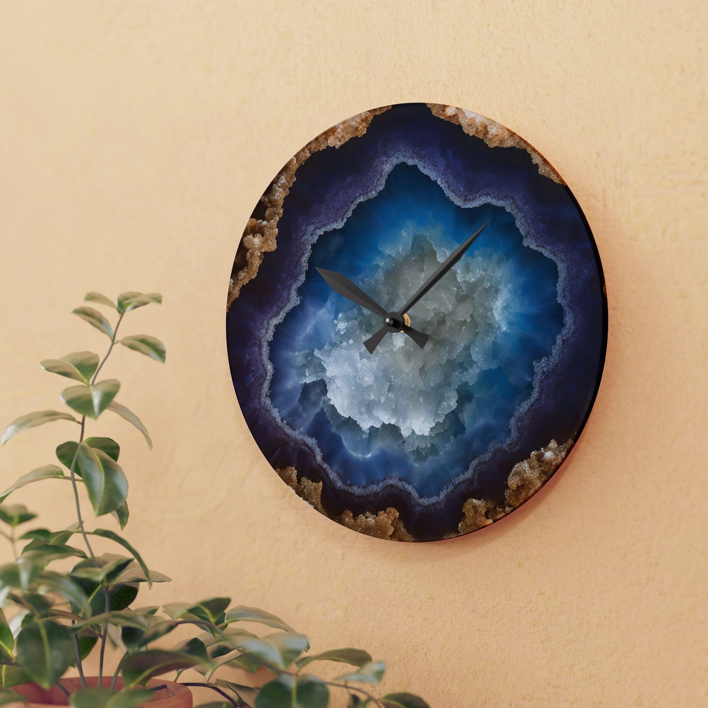 Blue Agate Crystal Geode Unique Design Acrylic Wall Clock Crystal Lover Gemologist Gift Nature Lover Rock Gift