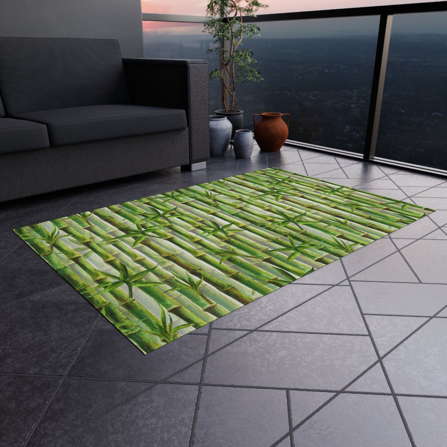 Bamboo-look Chenille Outdoor Rug with No-Skid Backing Cozy Outdoor Carpet Patio Decor Gazebo Rug Beachy Tropical Pool Area Asian Decor