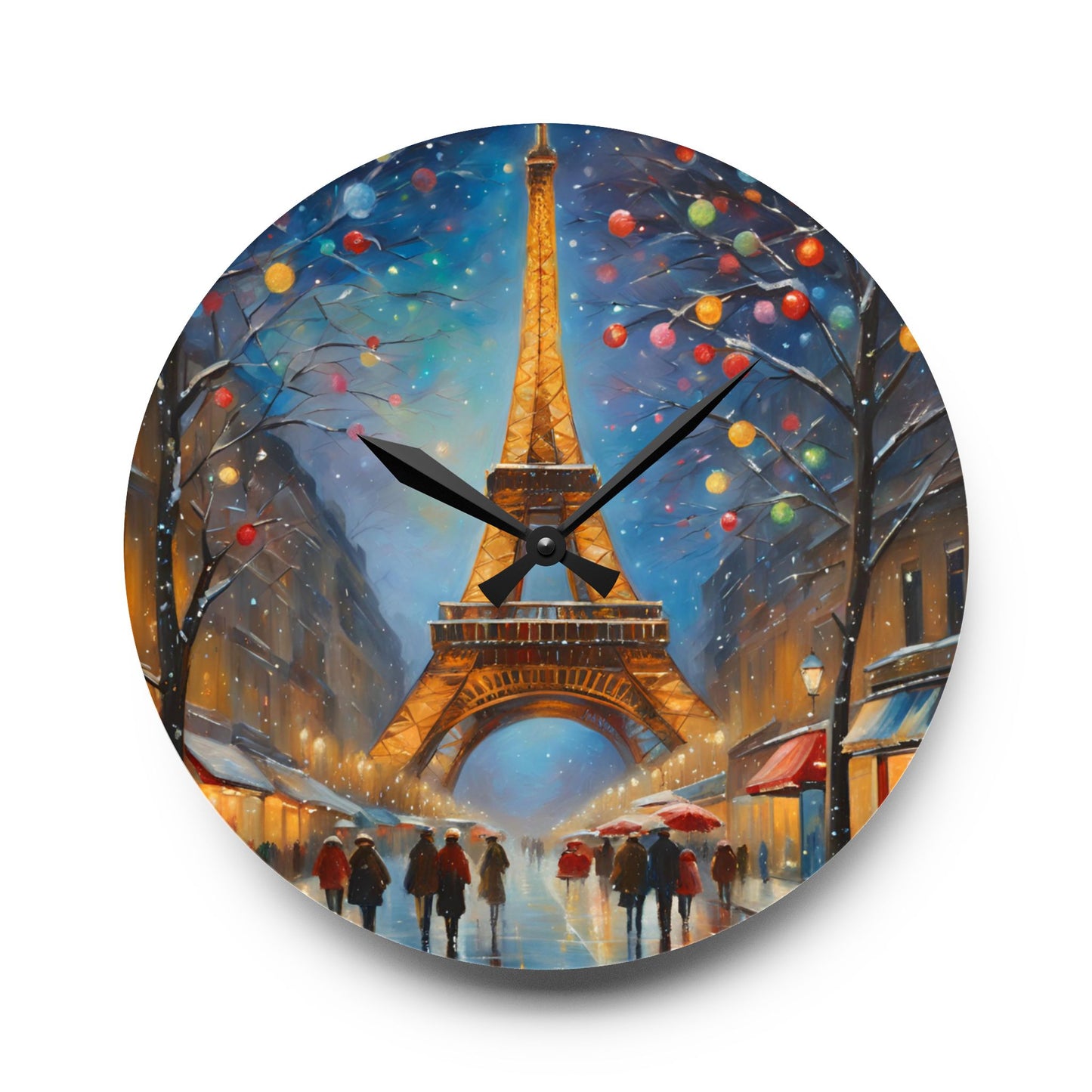Eiffel Tower in Winter Acrylic Office Clock Unique Colorful Wall Clock Gift for International Traveller Paris Lover Gift