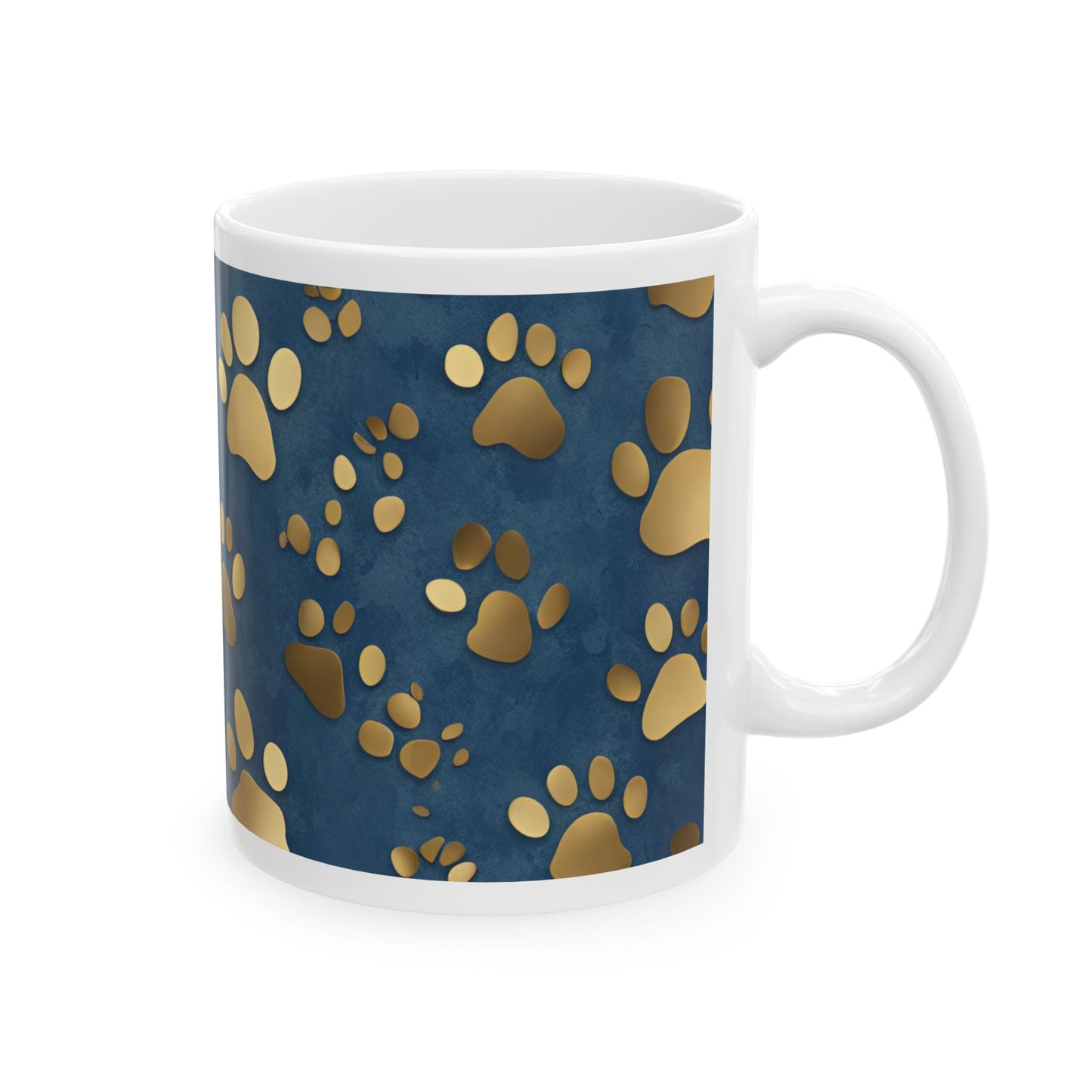 Cute Dog or Cat Paw Print Blue and Gold Ceramic Coffee Tea or Hot Chocolate Mug