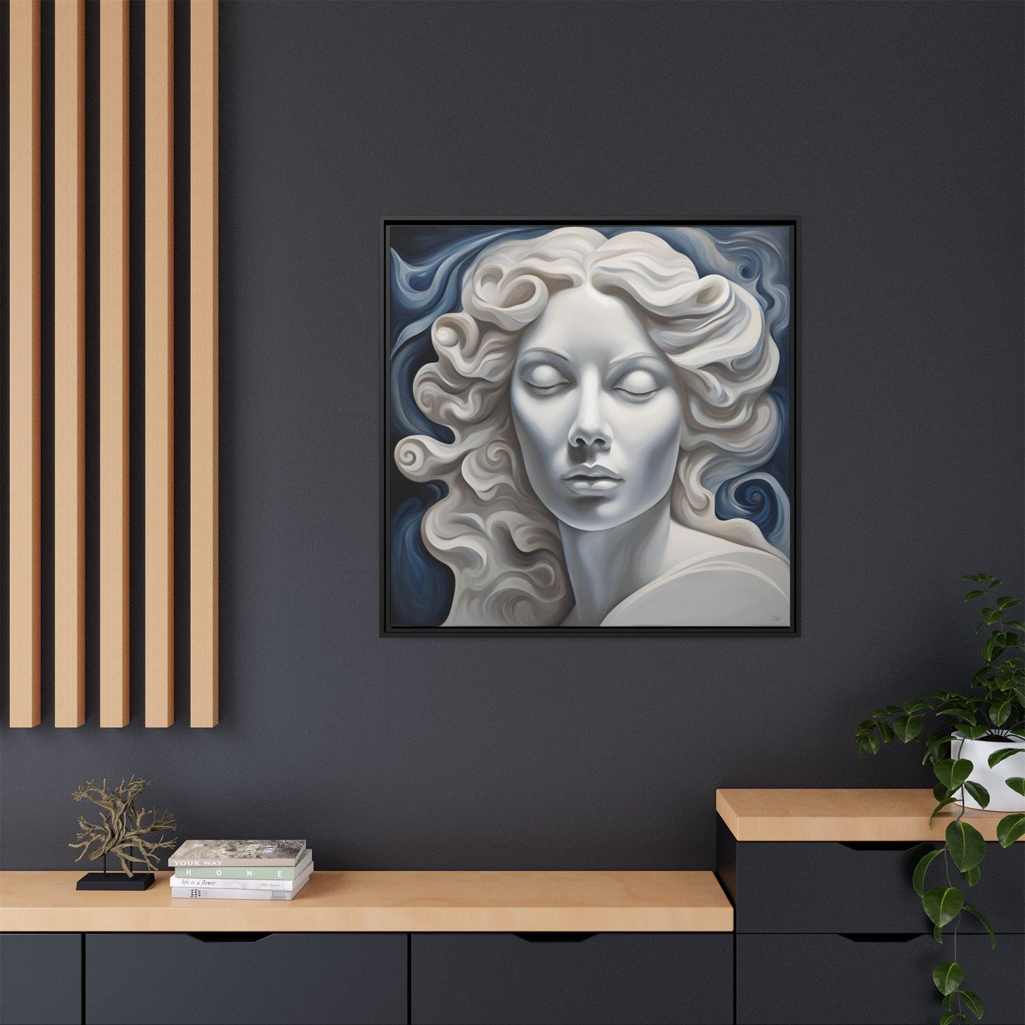 Modern Abstract Woman's Face Design Unique Framed Print Canvas Wall Decor Gift 3 frame colors to chose from