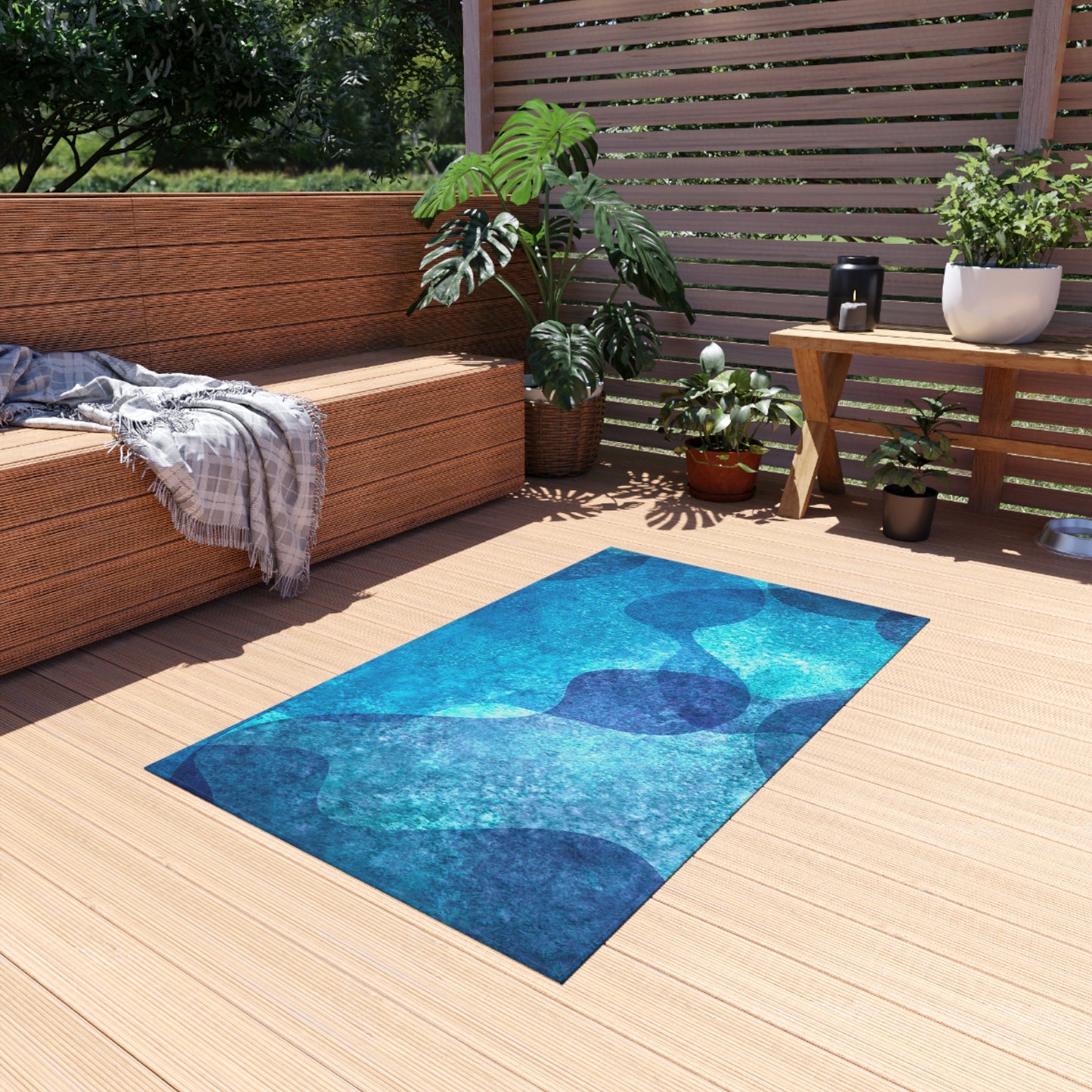 Modern Wave Design Chenille Outdoor Rug No-Skid Backing Cozy Outdoor Beachy Patio Decor Gazebo Rug Pool Area Decor Outdoor Kitchen Carpet