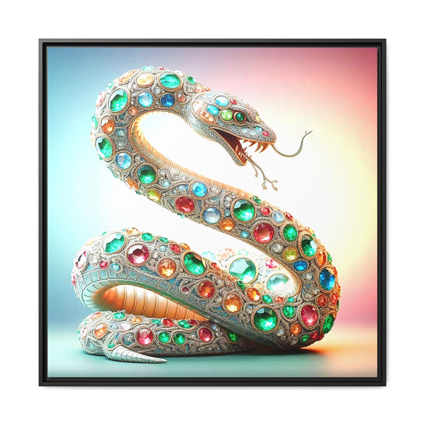Bejeweled Snake Framed Canvas Print Wall Art Unique Fashion Designer Haute Couture Fashionista Animal Lover Gift Decor 3 Frame Colors