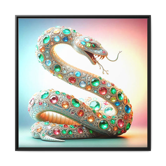 Bejeweled Snake Framed Canvas Print Wall Art Unique Fashion Designer Haute Couture Fashionista Animal Lover Gift Decor 3 Frame Colors