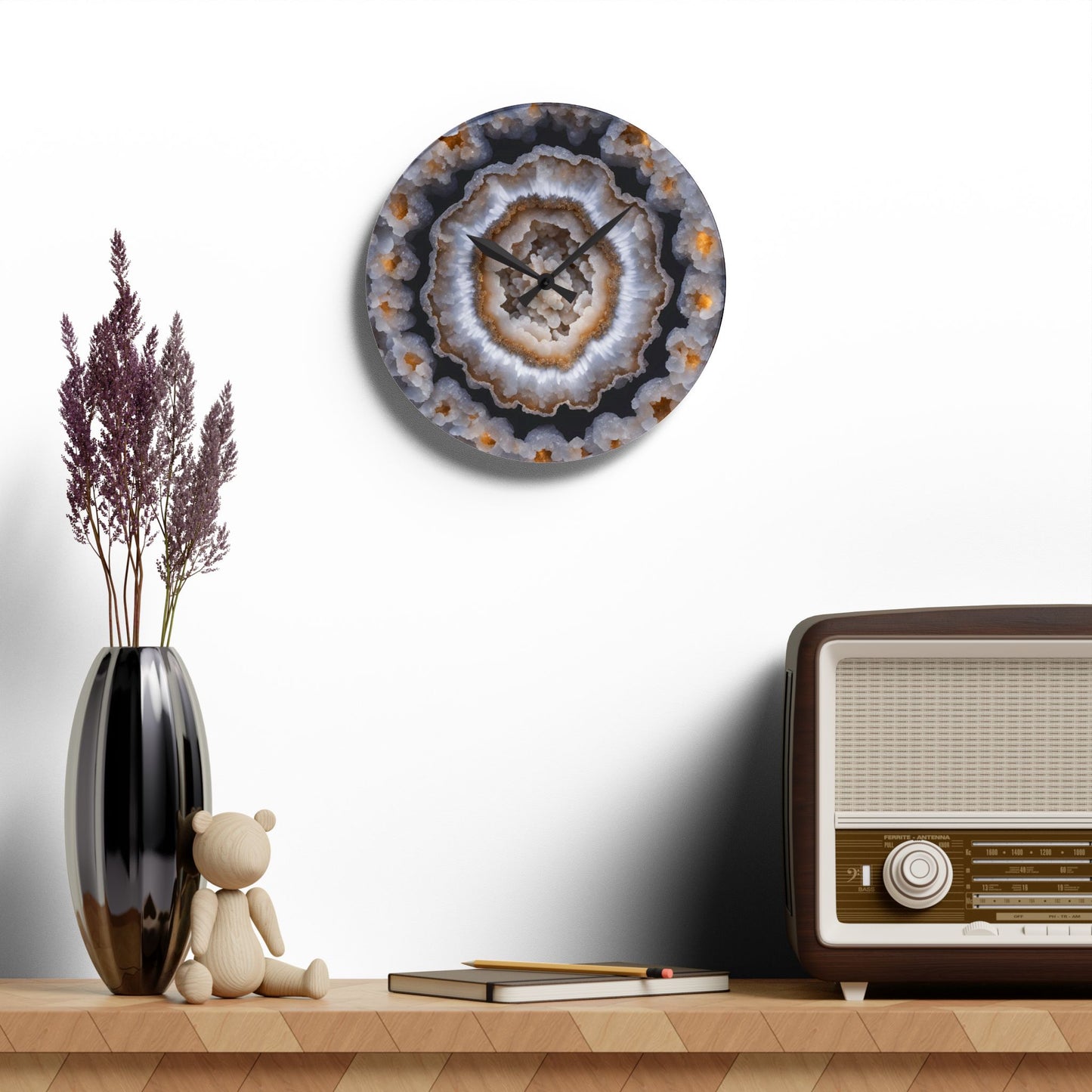 Brown Agate Crystal Geode Unique Design Acrylic Wall Clock Agate Crystal Lover Gemologist Gift Nature Lover Rock Gift