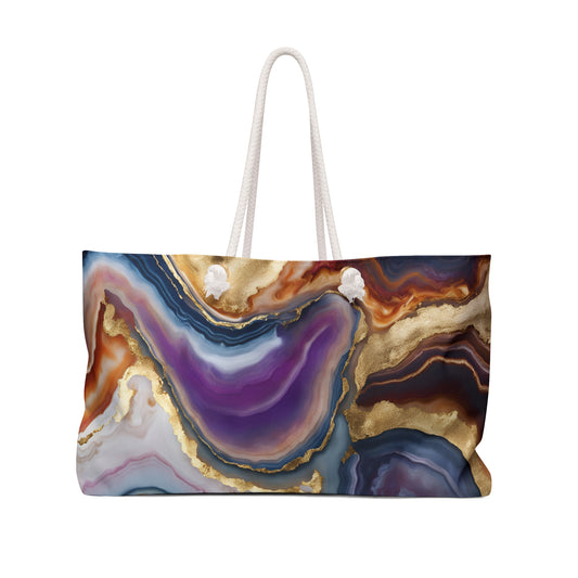 Colorful Agate Design Weekender Tote Bag Gemstone Image Grocery Shopping Bag Cottage Core Rock Lover Boho Bag Geology Geode Tote Mom Gift