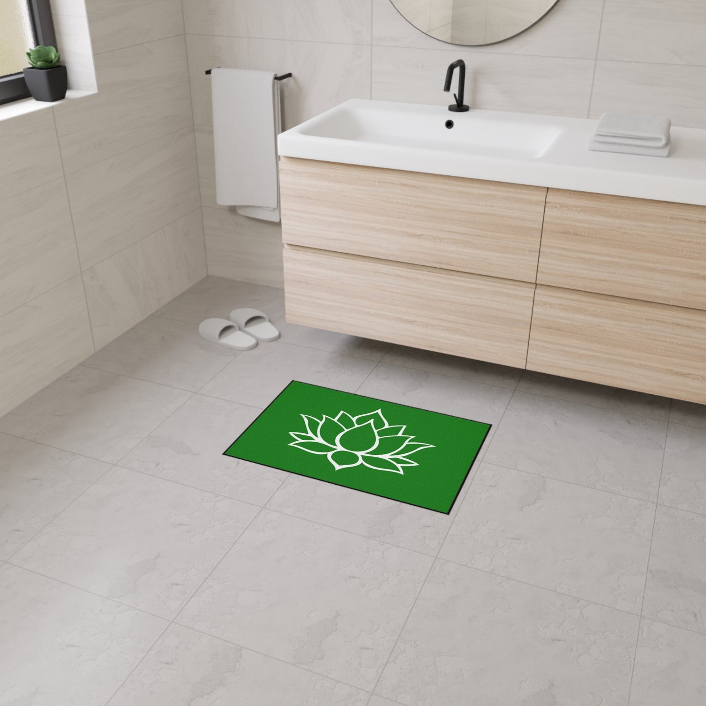 Decorative Heavy Duty Non-Slip Floor Mat Stylish Design Perfect for Entryway Kitchen Décor Green Lotus Blossom Floral Design Rug Bath Mat