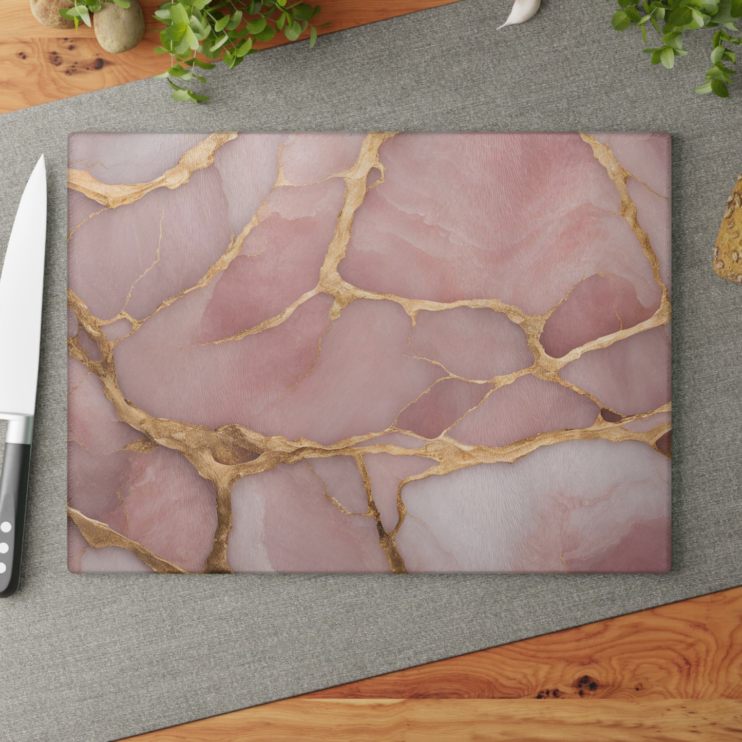 Kitchen Decor Glass Cutting Board Serving Tray with Pink Quartz-inspired Pattern Cutting Board Gift for Home Cook Charcuterie Board