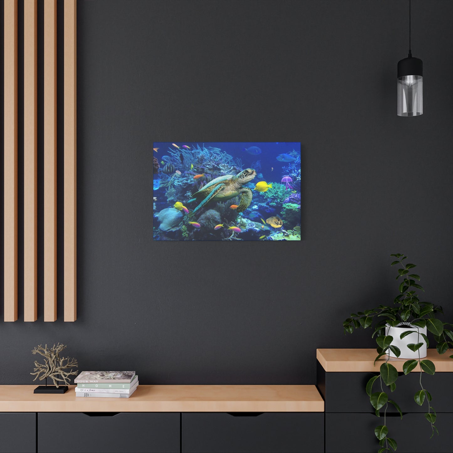 Sea Turtle Underwater Print Wall Art | Matte Canvas, Stretched, 1.25" | Ocean | Nature | Fish | Coral |