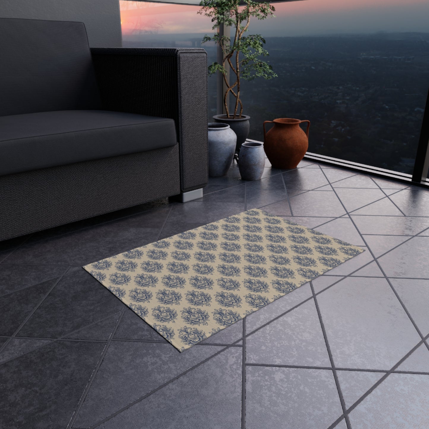 Chenille Print Pattern Outdoor Rug with No-Skid Backing Cozy Outdoor Carpet Patio Decor Gazebo Rug Pool Area Decor Outdoor Kitchen Carpet