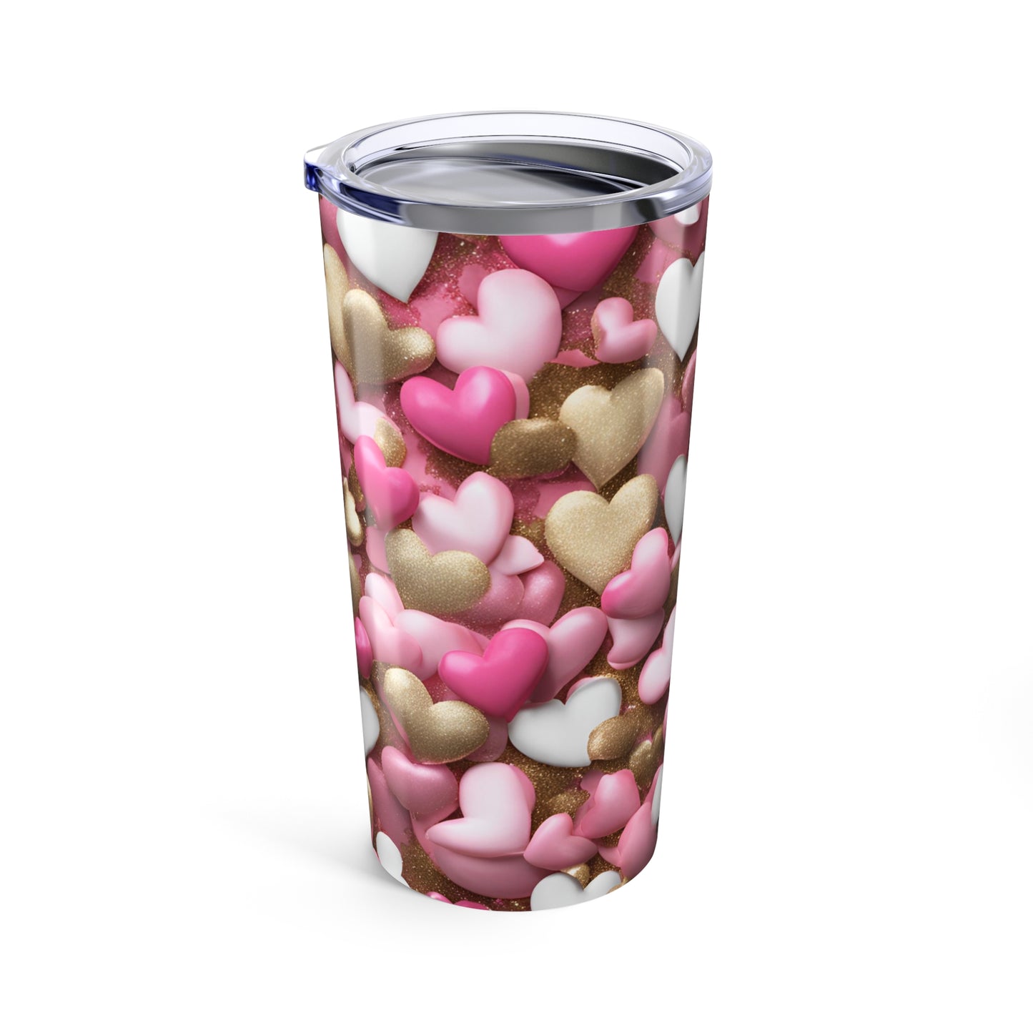 Pink and Gold Pearl Hearts Tumbler Valentine's Gift for Her Love Friendship Gift Tumbler Gemstone Lover Rhinestone Crystal Design Tumbler