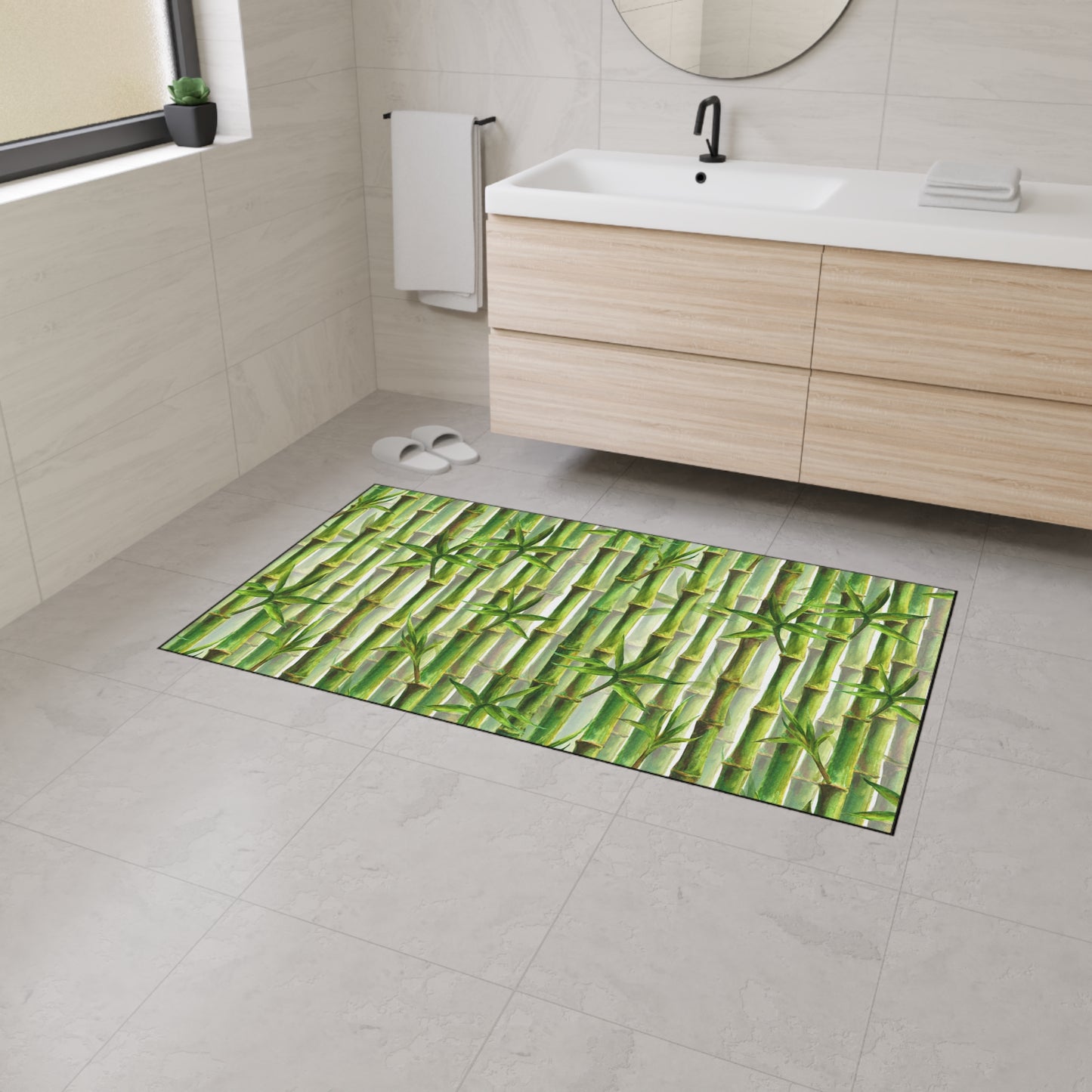 Decorative Heavy Duty Non-Slip Floor Mat Stylish Design Perfect for Entryway Kitchen Décor Beachy Rug Tropical Bamboo-look Bathroom Door Mat