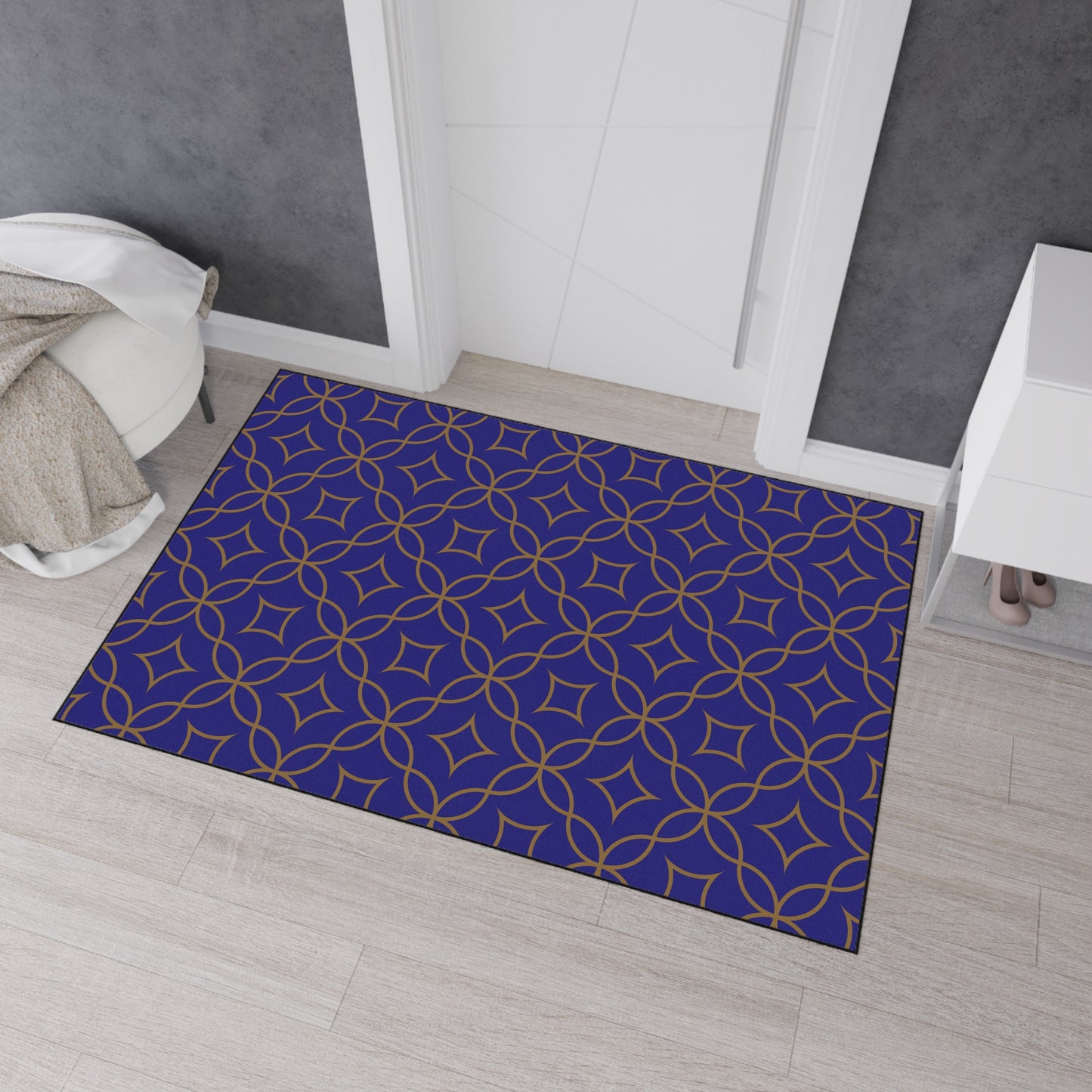 Decorative Heavy Duty Non-Slip Floor Mat Stylish Design Perfect for Entryway Kitchen Décor Blue Floral Geometric Design Rug Bathroom Mat