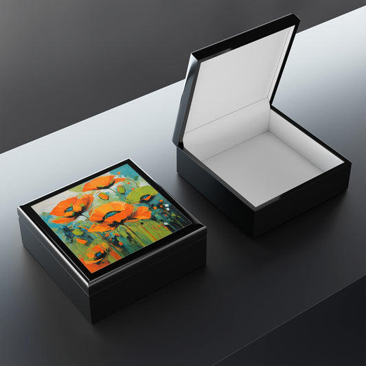 Unique Jewelry Box Floral Design Trinket Box Bedroom Dresser Decor Poppy Vanity Gift Box for Her Flower Lover - 3 colors to choose from