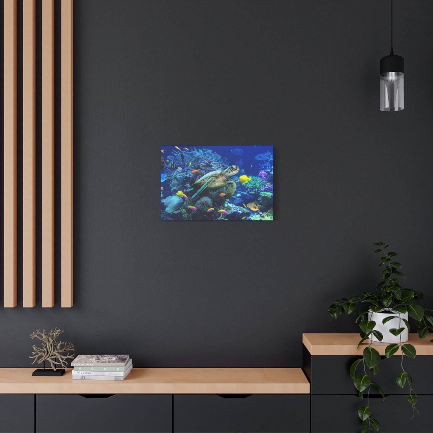 Sea Turtle Underwater Print Wall Art | Matte Canvas, Stretched, 1.25" | Ocean | Nature | Fish | Coral |