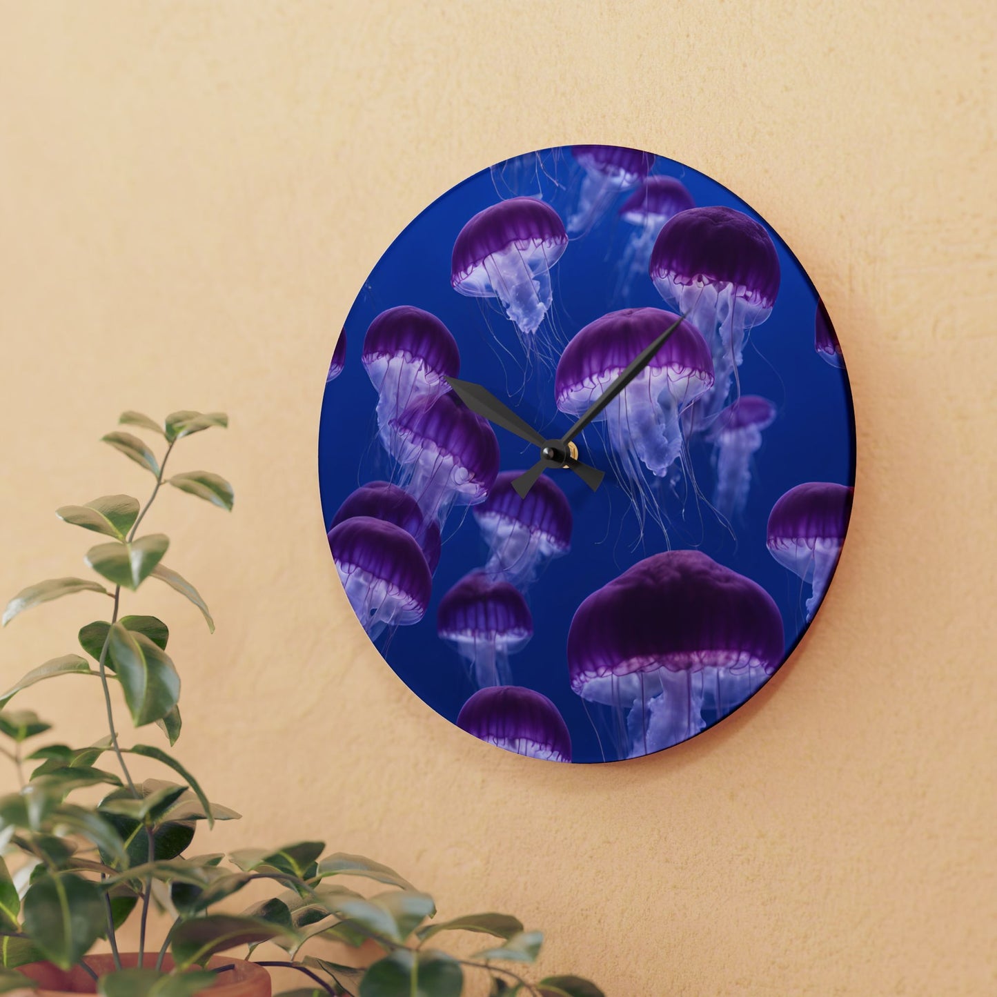 Jellyfish Design Acrylic Clock Unique Colorful Wall Clock for Kitchen or Living Room Nature Lover Underwater Gift
