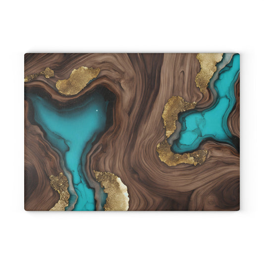 Kitchen Decor Glass Wood-look Image Nature Lover Cutting Board Serving Tray Home Cook Gift Colorful Geode-inspired Glass Charcuterie Board