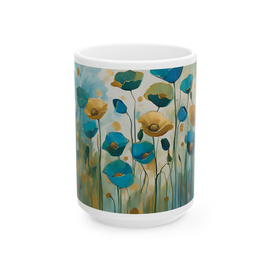Boho Wildflowers Cottagecore 15-oz Coffee Mug Pressed Flowers Pastel Floral Nature Mug Wildflower Tea Cup Flower Garden Lover Gift for Her