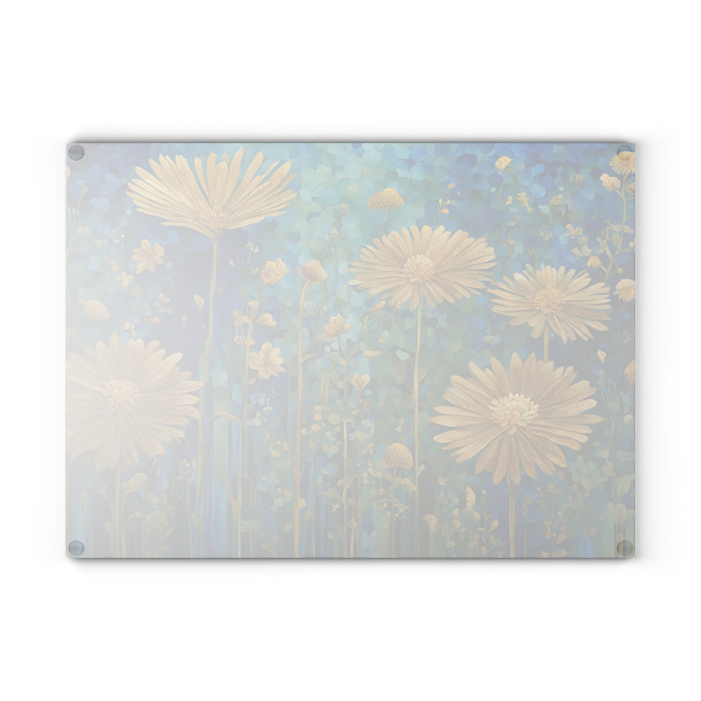 Kitchen Decor Glass Cutting Board Serving Tray with Field of Flowers Pattern Cutting Board Gift for Home Cook Charcuterie Board