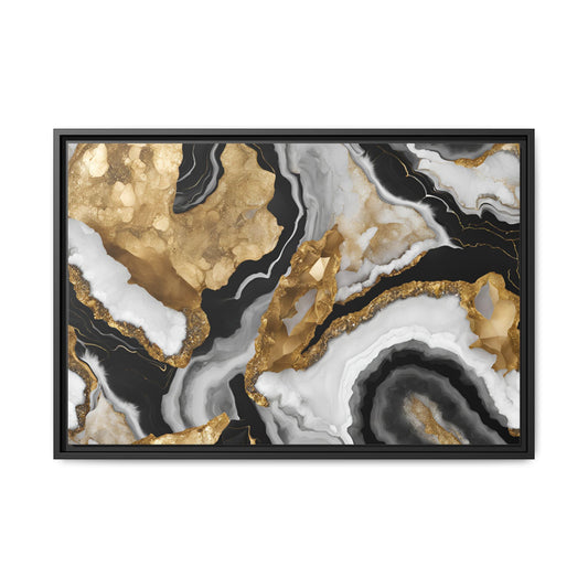 Black White and Gold Quartz Crystal Geode Design Print Matte Canvas Wall Art Nature Lover Gift Geology Rock Lover Gift 3 frame color choices