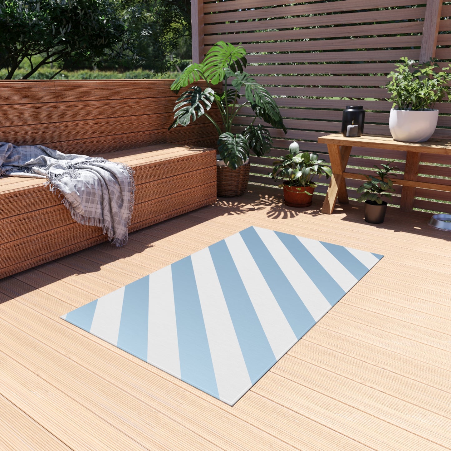 Striped Chenille Outdoor Rug with No-Skid Backing Cozy Outdoor Carpet Patio Decor Gazebo Rug Pool Area Decor Outdoor Kitchen Carpet