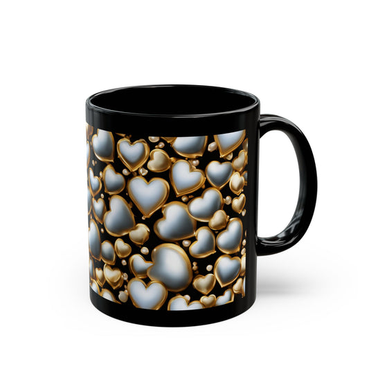 Pearl and Gold Hearts Romantic Mug Cottage Core Valentine's Minimalist Wedding Gift Bridal Shower Engagement Gift Gemstone Crystal Mug