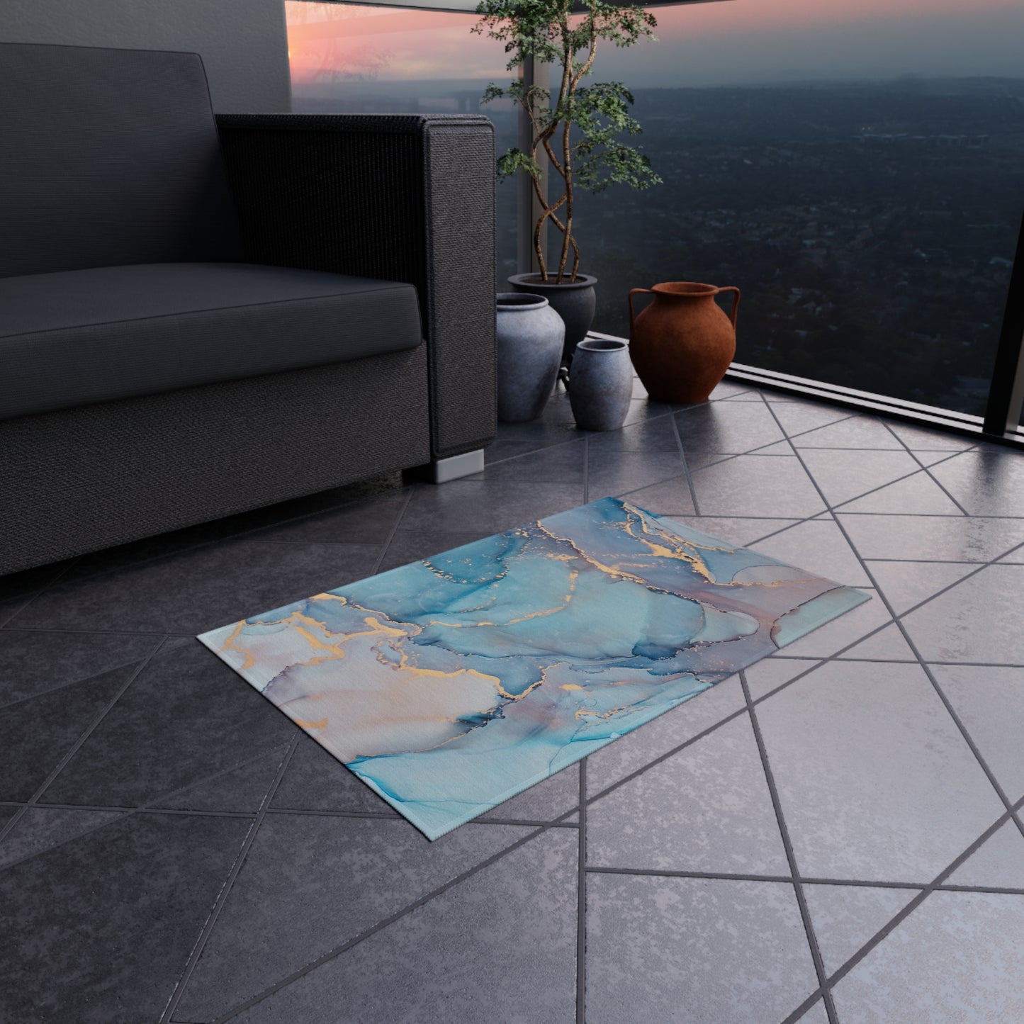 Marble Design Chenille Outdoor Rug with No-Skid Backing Cozy Outdoor Carpet Patio Decor Gazebo Rug Beachy Agate-look Pool Area Rug