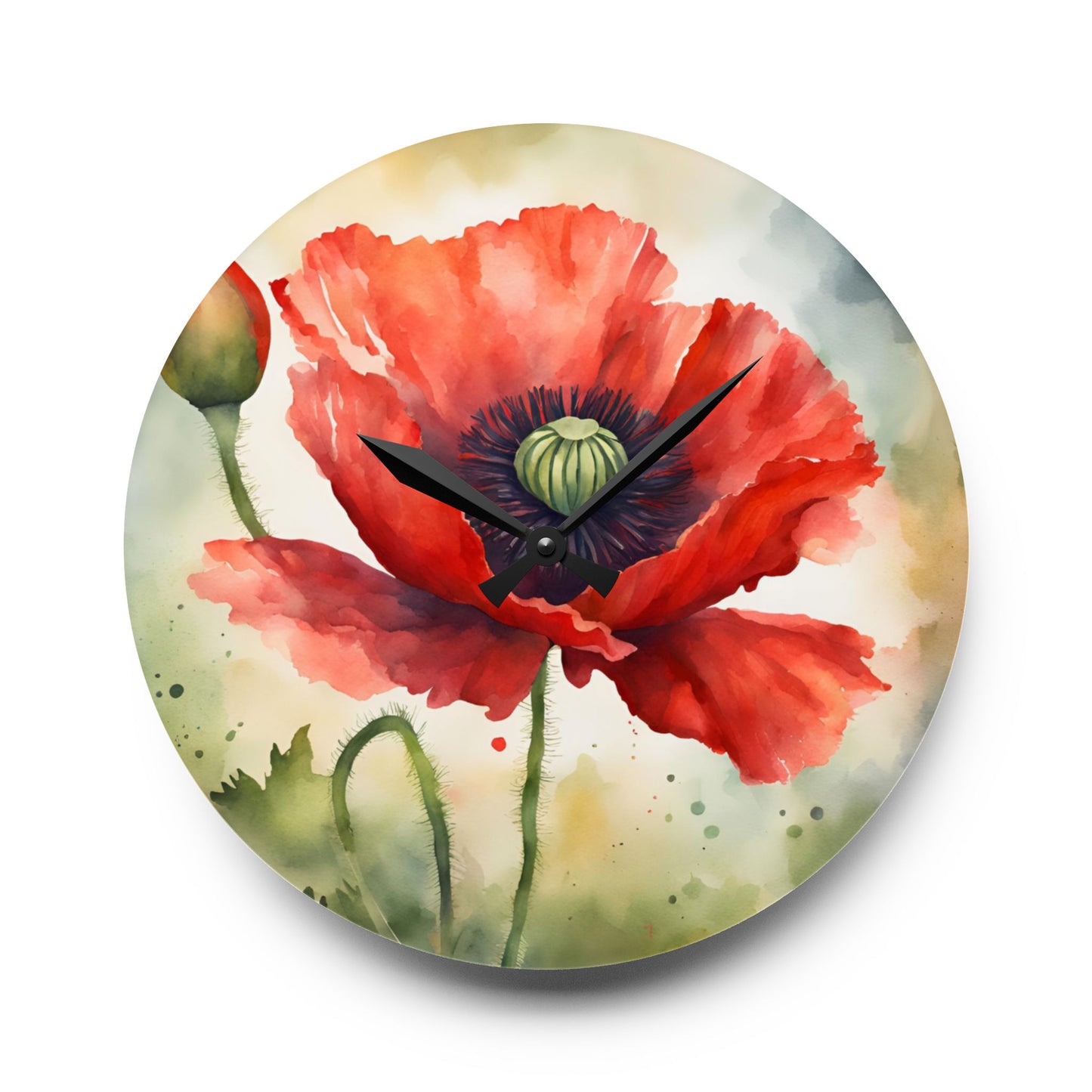 Red Poppy Design Acrylic Office Clock Unique Colorful Wall Clock for Kitchen or Living Room Nature Lover Gift Flower Art Design
