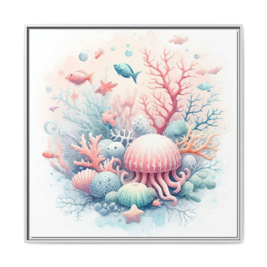 Whimsical Nursery Decor Pastel Underwater Design Unique Sweet Baby Room Framed Canvas Ocean Fish Print Unisex Baby Shower Sea Urchin Gift
