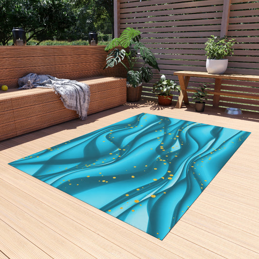 Wavy Design Chenille Outdoor Rug with No-Skid Backing Cozy Outdoor Carpet Patio Decor Gazebo Rug Beachy Tropical Pool Area Oceanic Decor