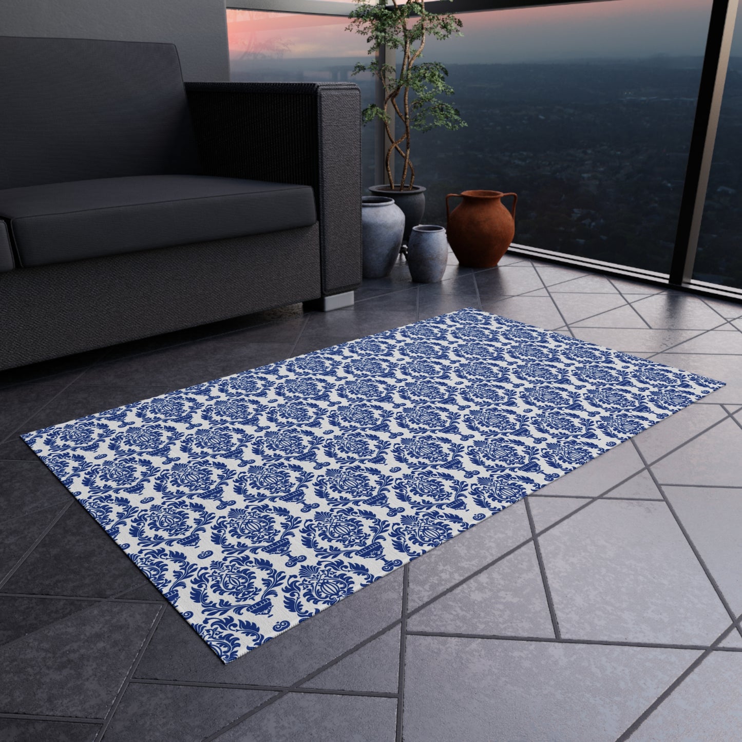Chenille Print Pattern Outdoor Rug with No-Skid Backing Cozy Outdoor Carpet Patio Decor Gazebo Rug Pool Area Decor Outdoor Kitchen Carpet
