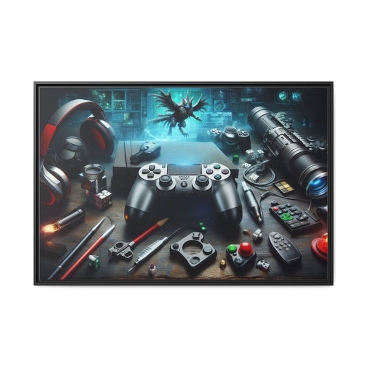 Gamer Themed Unique Framed AI Canvas Print Wall Art Video Game Lover Futuristic Digital Style Gift Cyber Geek Matrix Decor 3 frame colors