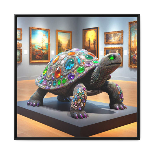 Bejeweled Turtle Framed Canvas Print Wall Art Unique Fashion Designer Haute Couture Fashionista Animal Lover Gift Decor 3 Frame Colors