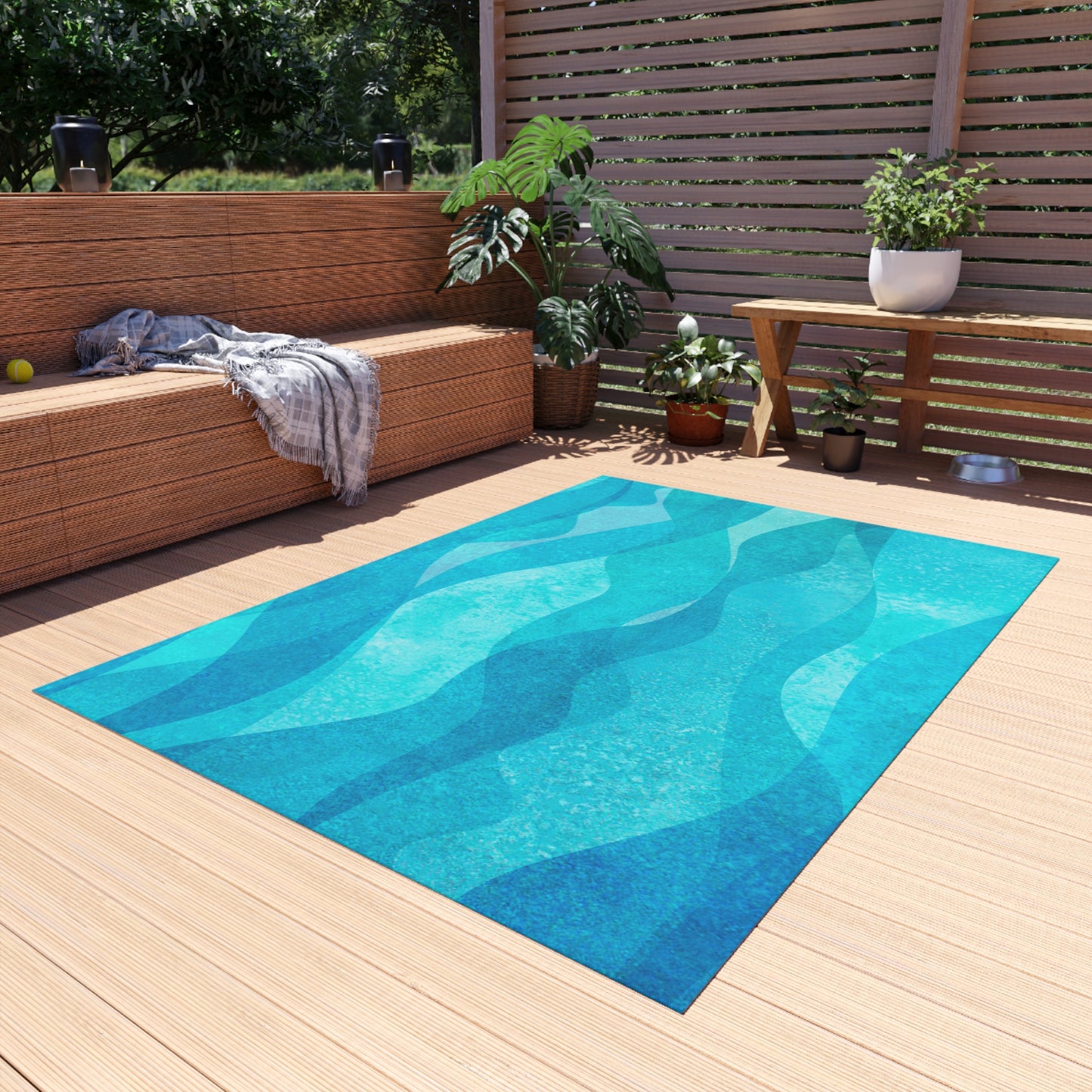 Modern Wave Design Chenille Outdoor Rug No-Skid Backing Cozy Outdoor Beachy Patio Decor Gazebo Rug Pool Area Decor Outdoor Kitchen Carpet