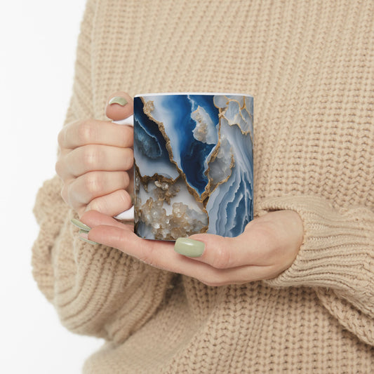 Blue Crystal Geode Design Coffee Tea Mug Cottage Core Boho Gemologist Gift for Nature Lover Marble Rock Agate Geology Gift