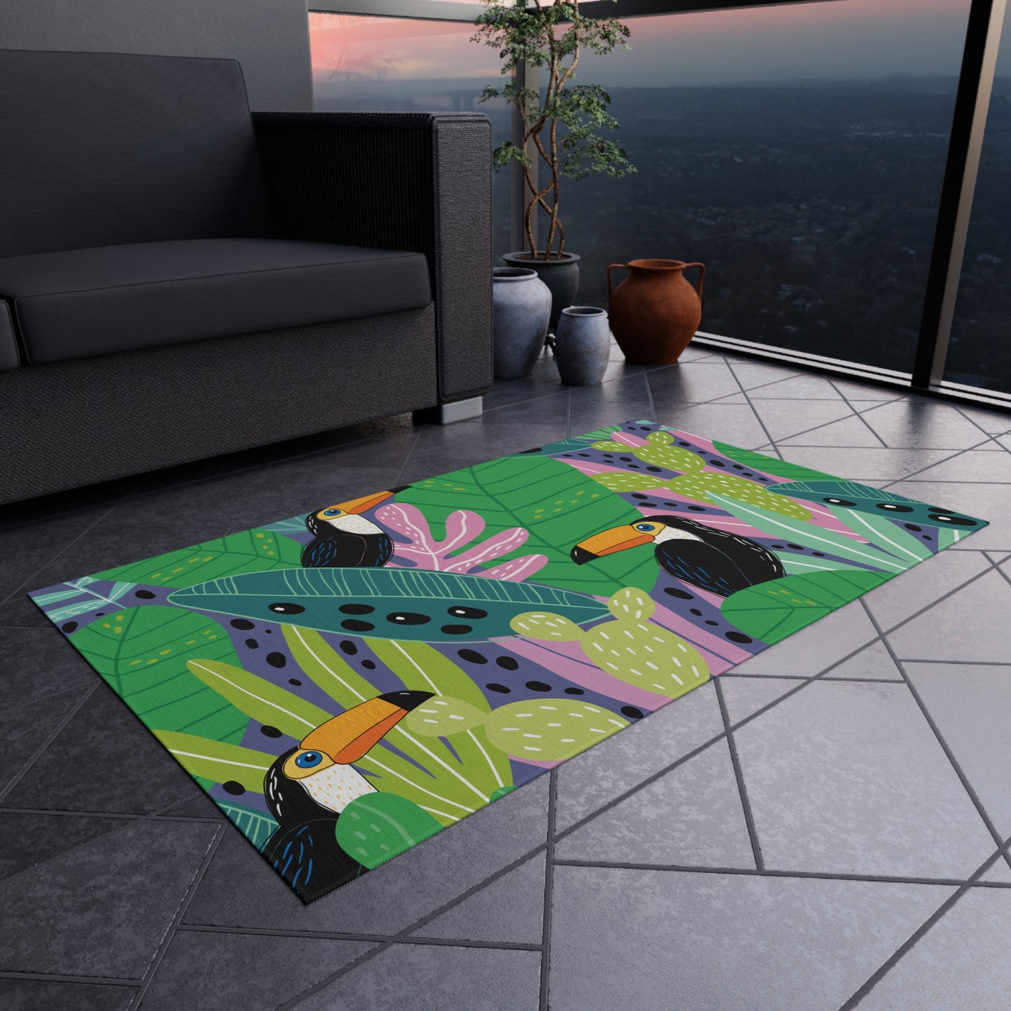 Tropical Chenille Outdoor Rug with No-Skid Backing Cozy Outdoor Carpet Patio Decor Gazebo Rug Pool Area Decor Outdoor Kitchen Carpet