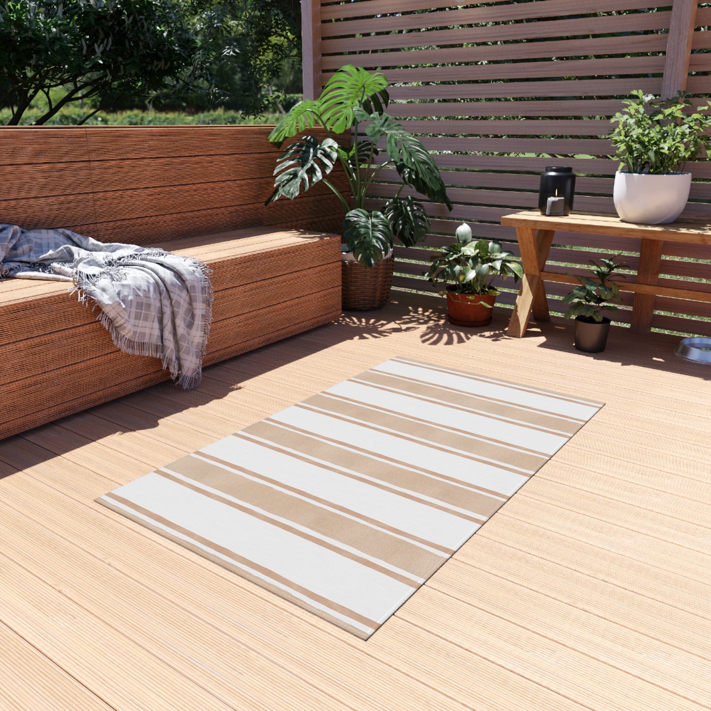 Striped Chenille Outdoor Rug with No-Skid Backing Cozy Outdoor Carpet Patio Decor Gazebo Rug Pool Area Decor Outdoor Kitchen Carpet