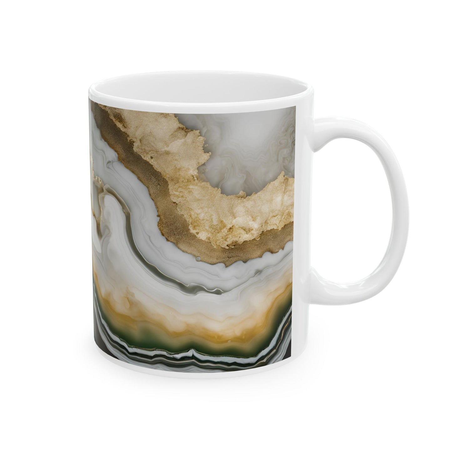 Black, White, Emerald Green and Gold Crystal Marble Design Coffee Tea Mug Boho Gemologist Gift Nature Lover Marble Rock Agate Geology Gift