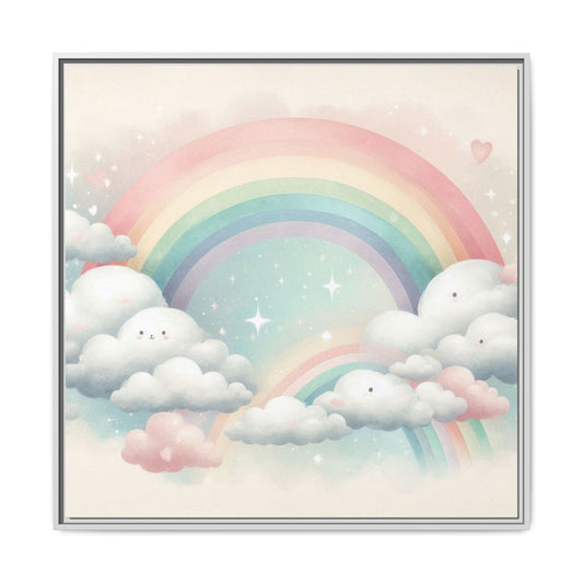 Whimsical Nursery Decor Pastel Rainbow Design Unique Sweet Baby Room Framed Canvas Cloud Print Unisex Baby Shower Gift Decor 3 frame colors