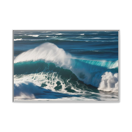Ocean Waves Print Outdoors Design Unique Framed Canvas Print Wall Art Gift Beach Vacation Nature Lover Contemporary Decor 3 frame colors
