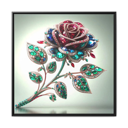 Bejeweled Rose Framed Canvas Print Wall Art Unique Fashion Designer Haute Couture Fashionista Flower Lover Gift Decor 3 Frame Colors