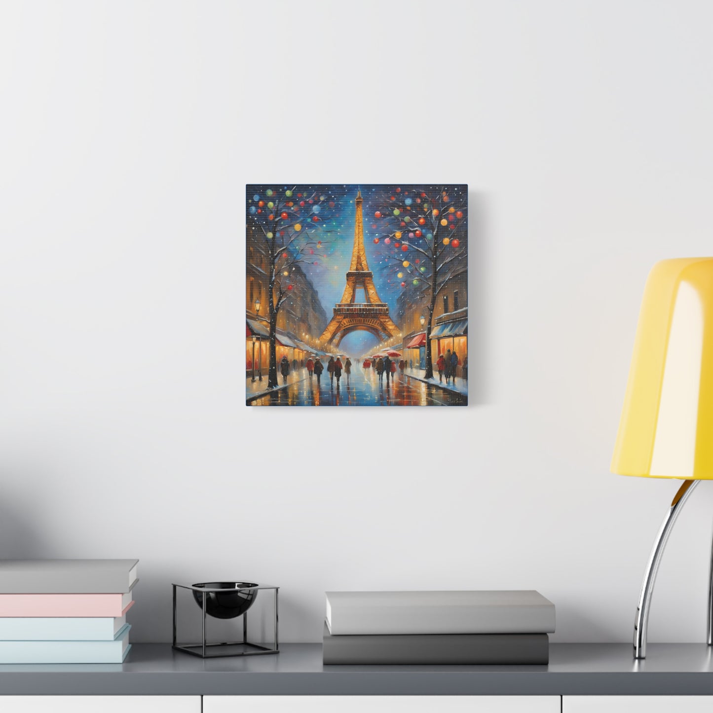 Eiffel Tower in Winter Print Wall Art Matte Stretched Canvas Paris Lover Gift France at Christmas